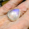Rainbow Moonstone Ring | Teardrop Cabochon | Blue Flash | 925 Sterling Silver | Bezel Set | US Size 8.5 | AUS Size Q1/2 | Crystal Heart Melbourne est 1986