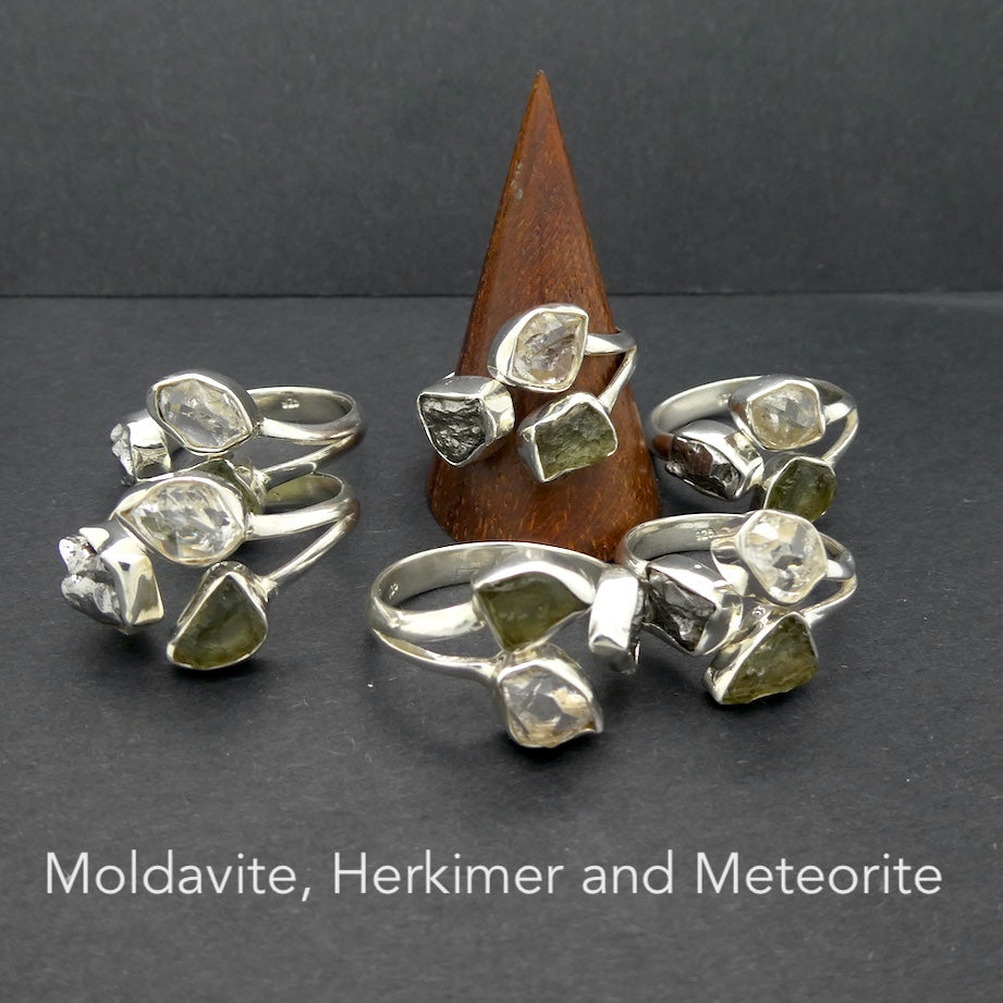Moldavite Ring, Campo de Cielo Meteorite, Herkimer Diamond | Natural Green Obsidian | Cosmic Connection | Heart Transformation | Crystal Heart Melbourne Australia est 1986