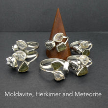 Load image into Gallery viewer, Moldavite Ring, Campo de Cielo Meteorite, Herkimer Diamond | Natural Green Obsidian | Cosmic Connection | Heart Transformation | Crystal Heart Melbourne Australia est 1986