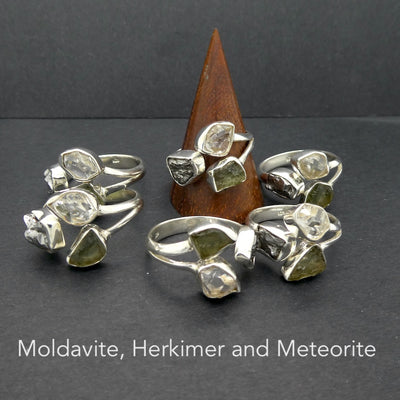Moldavite Ring, Campo de Cielo Meteorite, Herkimer Diamond | Natural Green Obsidian | Cosmic Connection | Heart Transformation | Crystal Heart Melbourne Australia est 1986