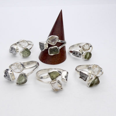 Moldavite Ring, Campo de Cielo Meteorite, Herkimer Diamond | Natural Green Obsidian | Cosmic Connection | Heart Transformation | Crystal Heart Melbourne Australia est 1986