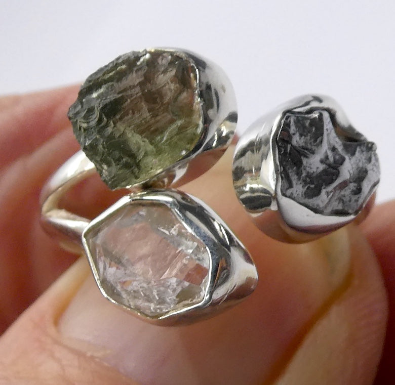 Moldavite Ring, Campo de Cielo Meteorite, Herkimer Diamond | Natural Green Obsidian | Cosmic Connection | Heart Transformation | Crystal Heart Melbourne Australia est 1986