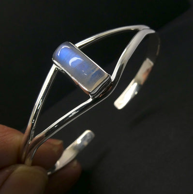 Rainbow Moonstone Cuff Bracelet, 925 Sterling Silver, r1
