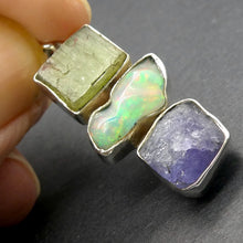 Load image into Gallery viewer, Tanzanite Raw Pendant  with Green Kyanite and Ethiopian Opal | 925 Sterling Silver | Achieve and communicate your spiritual potential  | Genuine Gems from Crystal Heart Melbourne since 1986