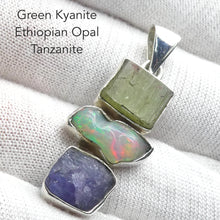 Load image into Gallery viewer, Tanzanite Raw Pendant  with Green Kyanite and Ethiopian Opal | 925 Sterling Silver | Achieve and communicate your spiritual potential  | Genuine Gems from Crystal Heart Melbourne since 1986