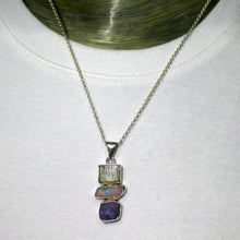 Load image into Gallery viewer, Tanzanite Raw Pendant  with Green Kyanite and Ethiopian Opal | 925 Sterling Silver | Achieve and communicate your spiritual potential  | Genuine Gems from Crystal Heart Melbourne since 1986
