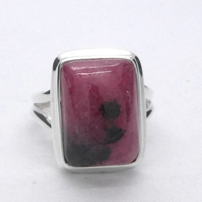 Rhodonite Ring | Deep Pink with Black Veins | Oblong Cabochon | US Size 6 | AUS L1/2 | 925 Sterling Silver | Emotionally healing & grounding | Crystal Heart Melbourne Australia est 1986