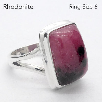 Rhodonite Ring | Deep Pink with Black Veins | Oblong Cabochon | US Size 6 | AUS L1/2 | 925 Sterling Silver | Emotionally healing & grounding | Crystal Heart Melbourne Australia est 1986