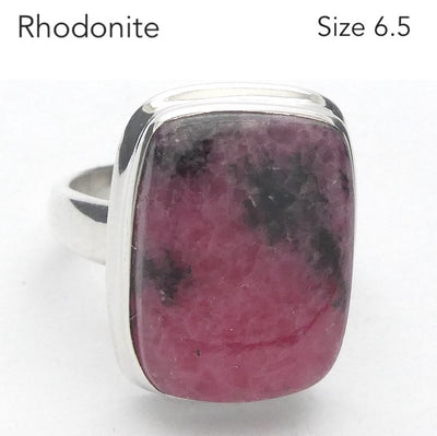 Rhodonite Ring | Deep Pink with Black Veins | Oblong Cabochon | US Size 6.5 | AUS M1/2 | 925 Sterling Silver | Emotionally healing & grounding | Crystal Heart Melbourne Australia est 1986