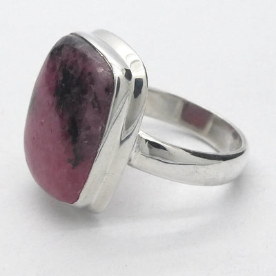 Rhodonite Ring | Deep Pink with Black Veins | Oblong Cabochon | US Size 6.5 | AUS M1/2 | 925 Sterling Silver | Emotionally healing & grounding | Crystal Heart Melbourne Australia est 1986