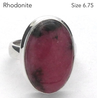 Rhodonite Ring | Deep Pink with Black Veins | Oval Cabochon | US Size 6.75 | AUS N | 925 Sterling Silver | Emotionally healing & grounding | Crystal Heart Melbourne Australia est 1986