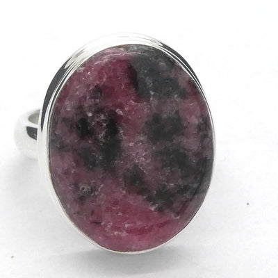 Rhodonite Ring | Deep Pink with Black Veins | Oval Cabochon | US Size 8 | AUS P1/2 | 925 Sterling Silver | Emotionally healing & grounding | Crystal Heart Melbourne Australia est 1986