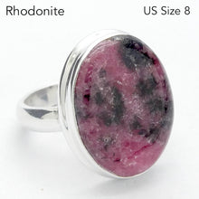 Load image into Gallery viewer, Rhodonite Ring | Deep Pink with Black Veins | Oval Cabochon | US Size 8 | AUS P1/2 | 925 Sterling Silver | Emotionally healing &amp; grounding | Crystal Heart Melbourne Australia est 1986