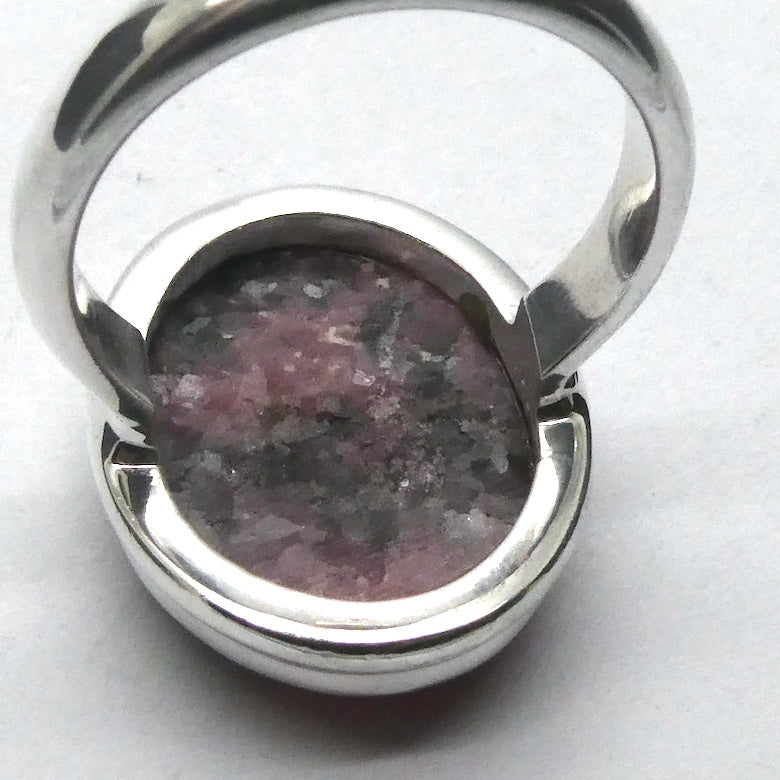 Rhodonite Ring | Deep Pink with Black Veins | Oval Cabochon | US Size 8 | AUS P1/2 | 925 Sterling Silver | Emotionally healing & grounding | Crystal Heart Melbourne Australia est 1986