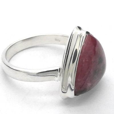 Rhodonite Cabochon Ring | Triangle | Deep Pink with Black Veins |  US Size 9 | AUS PR/2 | 925 Sterling Silver | Emotionally healing & grounding | Crystal Heart Melbourne Australia est 1986
