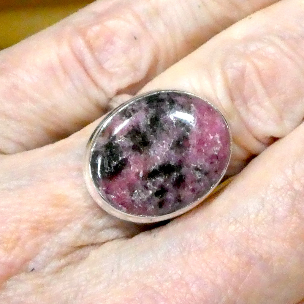 Rhodonite Ring | Deep Pink with Black Veins | Oval Cabochon | US Size 8 | AUS P1/2 | 925 Sterling Silver | Emotionally healing & grounding | Crystal Heart Melbourne Australia est 1986