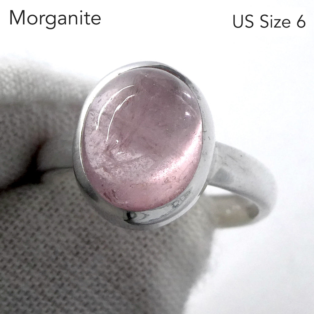 Morganite Ring | Oval  Cabochon | 925 Sterling Silver | Pink Beryl | US Size 6 | AUS L1/2 | Divine Love | Libra Stone | Crystal Heart Melbourne est 1986