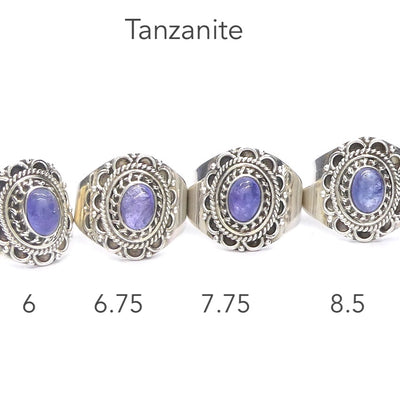 Tanzanite Ring, Oval Cabochon, Ethnic 925 Sterling Silver