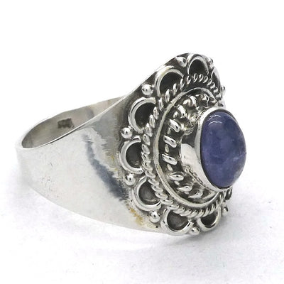 Tanzanite Ring, Oval Cabochon, Ethnic 925 Sterling Silver
