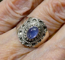 Load image into Gallery viewer, Tanzanite Ring, Oval Cabochon, Ethnic 925 Sterling Silver