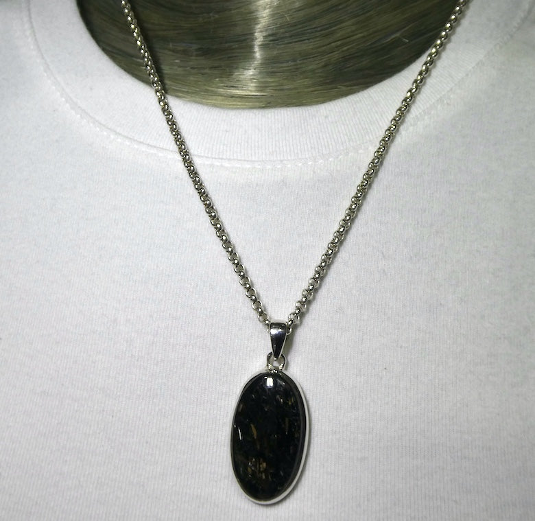 Nuummite Pendant | 925 Sterling Silver | Oval Cabochon | Black with Golden Flecks | Soul Retrieval | Clear emotional entanglements | Genuine Gemstones from Crystal Heart Melbourne Australia since 1986 | nuumite | nummite