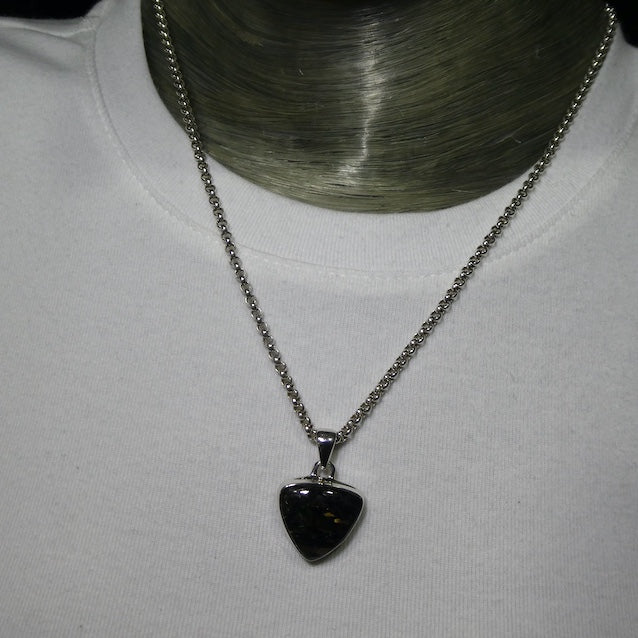Nuummite Pendant | 925 Sterling Silver | Triangle Cabochon | Black with Golden Flecks | Soul Retrieval | Clear emotional entanglements | Genuine Gemstones from Crystal Heart Melbourne Australia since 1986 | nuumite | nummite