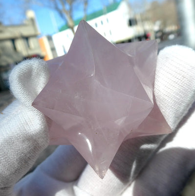 Merkaba |  Rose Quartz | 12 points | Heart Connection | Ascension so Higher Dimensions | Genuine Gems from Crystal Heart Melbourne Australia since 1986