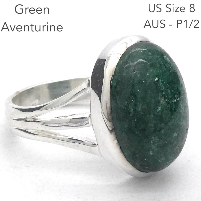 Green Aventurine Ring | 925 Sterling Silver | US Size 8 | AUS Size P1/2 | All Round Healer | Plexus & Physical Heart | Genuine Gems Crystal Heart Melbourne Australia  1986