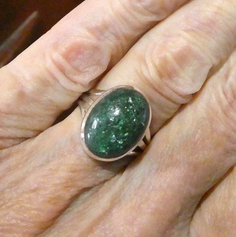 Green Aventurine Ring | 925 Sterling Silver | US Size 8 | AUS Size P1/2 | All Round Healer | Plexus & Physical Heart | Genuine Gems Crystal Heart Melbourne Australia  1986