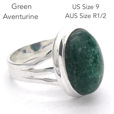 Green Aventurine Ring | US Size 9 | AUS Size R1/2 | 925 Sterling Silver | Plexus & Physical Heart | Genuine Gems from Crystal Heart Melbourne Australia est 1986