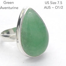 Load image into Gallery viewer, Green Aventurine Ring | 925 Sterling Silver | US Size 7.5 | AUS Size O1/2 | All Round Healer | Plexus &amp; Physical Heart | Genuine Gems Crystal Heart Melbourne Australia  1986