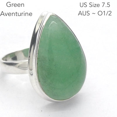 Green Aventurine Ring | 925 Sterling Silver | US Size 7.5 | AUS Size O1/2 | All Round Healer | Plexus & Physical Heart | Genuine Gems Crystal Heart Melbourne Australia  1986