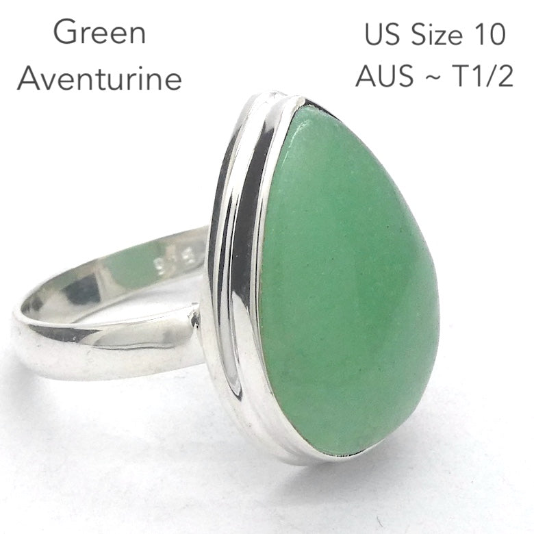 Green Aventurine Ring | 925 Sterling Silver | US Size 10 | AUS Size T1/2 | All Round Healer | Plexus & Physical Heart | Genuine Gems Crystal Heart Melbourne Australia  1986