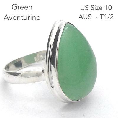 Green Aventurine Ring | 925 Sterling Silver | US Size 10 | AUS Size T1/2 | All Round Healer | Plexus & Physical Heart | Genuine Gems Crystal Heart Melbourne Australia  1986