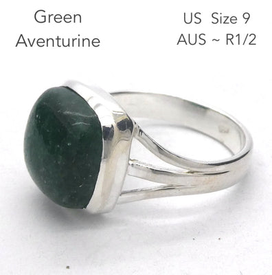 Green Aventurine Ring | 925 Sterling Silver | US Size 9 | AUS Size R1/2 | All Round Healer | Plexus & Physical Heart | Genuine Gems Crystal Heart Melbourne Australia  1986