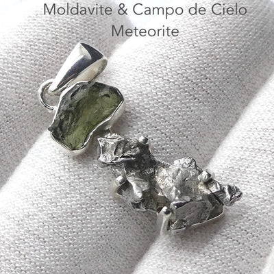 Moldavite over Nickel Iron Meteorite Pendant | Campo de Cielo | Chechia | 925 Sterling Silver | Space | Universal tConnection | Melbourne Australia since 1986