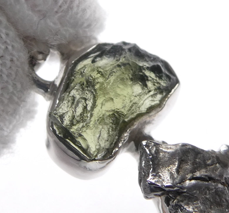 Moldavite over Nickel Iron Meteorite Pendant | Campo de Cielo | Chechia | 925 Sterling Silver | Space | Universal tConnection | Melbourne Australia since 1986