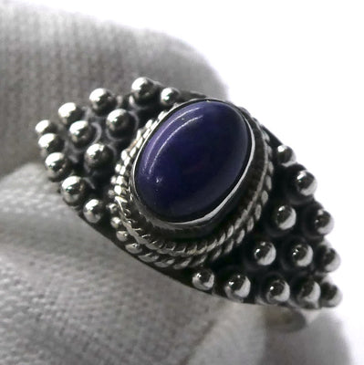 Lapis Lazuli Ring | Oval Cabochon | Sterling Silver | Gothic silver ball work |Meditation | Inner Truth | US Size 6, 7, 8 | Crystal Heart Melbourne  Oz est 1986
