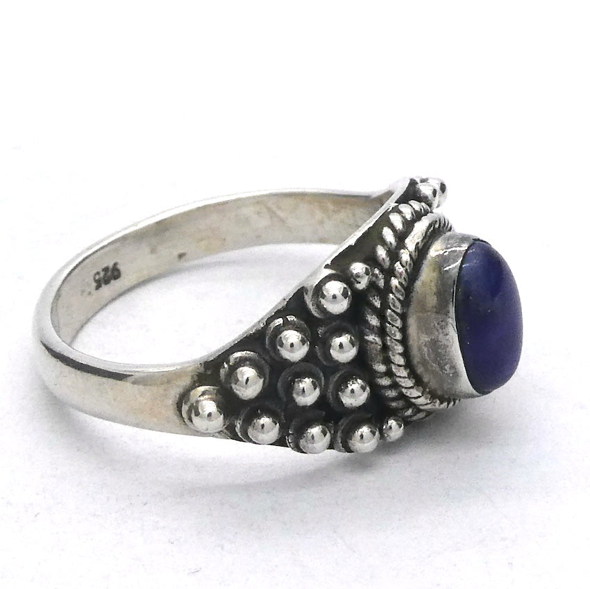 Lapis Lazuli Ring | Oval Cabochon | Sterling Silver | Gothic silver ball work |Meditation | Inner Truth | US Size 6, 7, 8 | Crystal Heart Melbourne  Oz est 1986