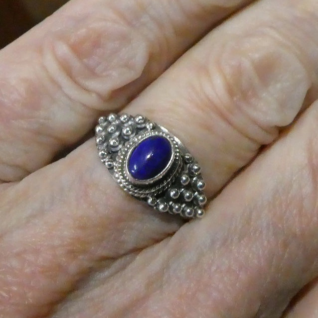 Lapis Lazuli Ring | Oval Cabochon | Sterling Silver | Gothic silver ball work |Meditation | Inner Truth | US Size 6, 7, 8 | Crystal Heart Melbourne  Oz est 1986