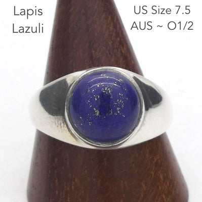 Lapis Lazuli Ring | Round Cabochon | Sterling Silver  Signet Style | Meditation | Inner Truth | US Size 7.5 | AUS O1/2 | Crystal Heart Melbourne  Oz est 1986