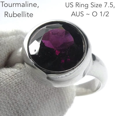 Red Violet Tourmaline Ring | Round Faceted | Rubellite | 925 Silver | US Size 7.5 | AUS Size O1/2 | Virgo Gemini Libra Taurus | Genuine Gems at Crystal Heart Melbourne est 1986