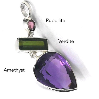 Amethyst and Tourmaline Pendant | 3 gorgeous stones | Fine 925 Sterling Silver  | Genuine Gems from Crystal Heart Melbourne Australia since 1986
