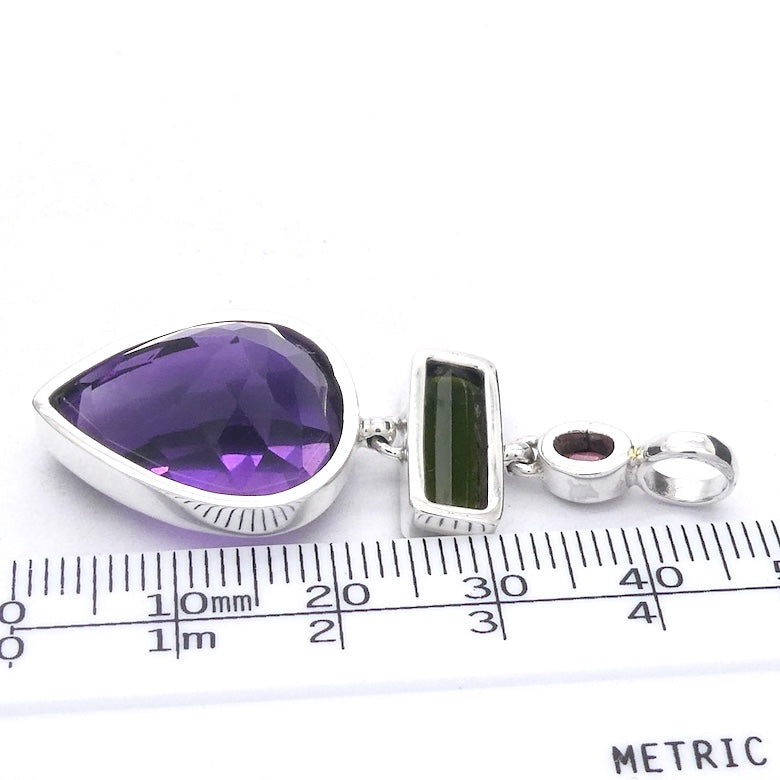 Amethyst and Tourmaline Pendant | 3 gorgeous stones | Fine 925 Sterling Silver  | Genuine Gems from Crystal Heart Melbourne Australia since 1986
