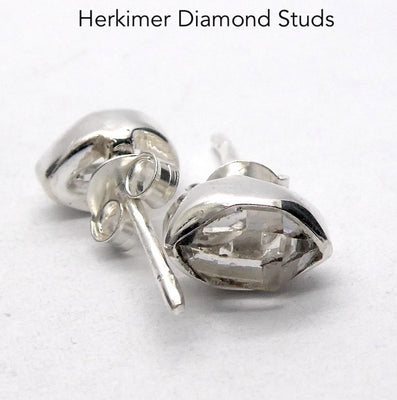 Herkimer Diamond Stud Earrings, Bezel Set, 925 Sterling Silver