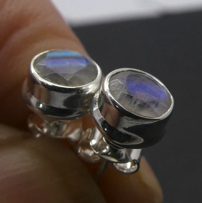 Moonstone Studs, Faceted Gemstones, 925 Sterling Silver
