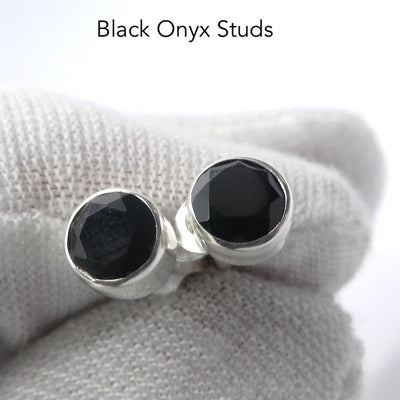 Black Onyx | Stud Earrings | 6 mm faceted rounds | 925 Sterling Silver | Wisdom Protection | Harmony & Power | Crystal Heart Melbourne Australia since 1986