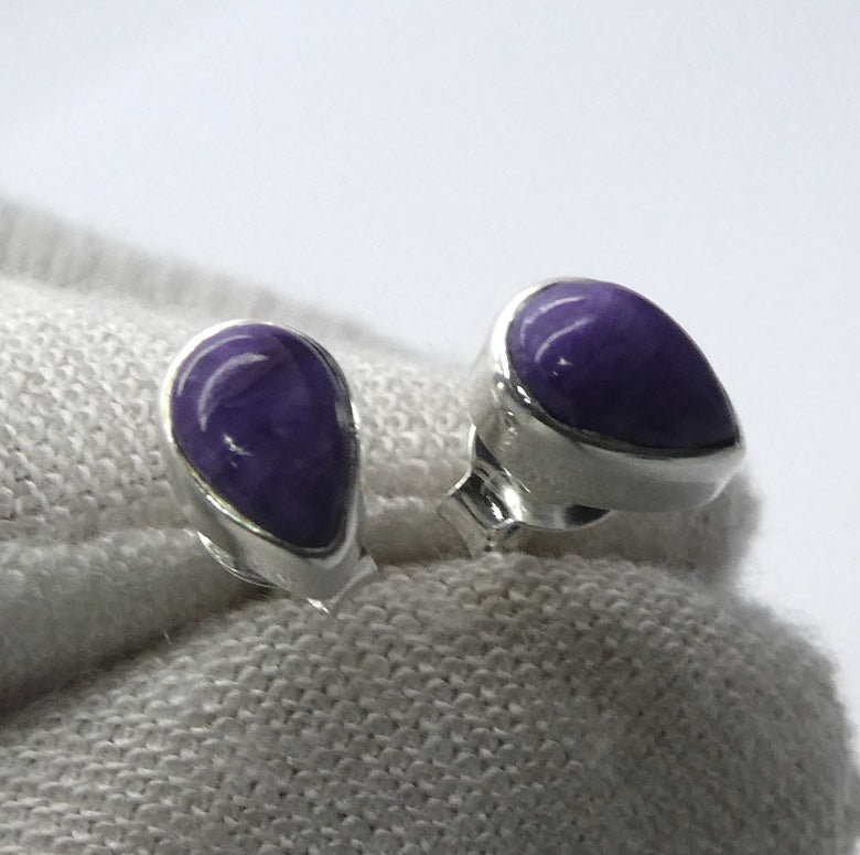Charoite Stud Earrings | Teardrop Cabochon | 925 Sterling silver | Spiritual Powers | Courage on the Path | Genuine Gemstones Crystal Heart Australia est 1986