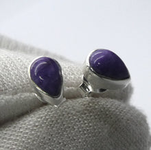 Load image into Gallery viewer, Charoite Stud Earrings | Teardrop Cabochon | 925 Sterling silver | Spiritual Powers | Courage on the Path | Genuine Gemstones Crystal Heart Australia est 1986