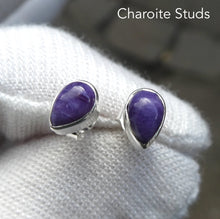 Load image into Gallery viewer, Charoite Stud Earrings | Teardrop Cabochon | 925 Sterling silver | Spiritual Powers | Courage on the Path | Genuine Gemstones Crystal Heart Australia est 1986